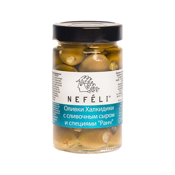 Оливки "NEFELI" с сливочным сыром и  соусом  "Ранч", 290г