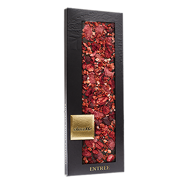 Горький шоколад с клубникой, малиной и засахаренными лепестками роз, 110г